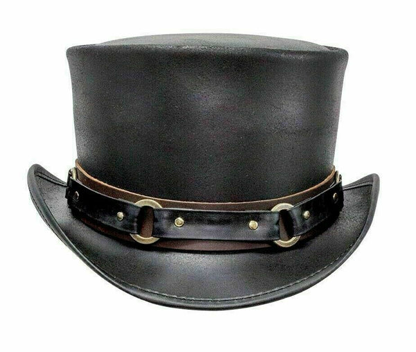 Steampunk Deadman Top Hat , El Dorado Classic Ring Band Biker Leather Top Hat