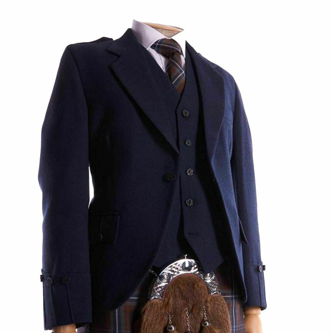 Navy Blue Wool Argyle kilt Jacket & Waistcoat