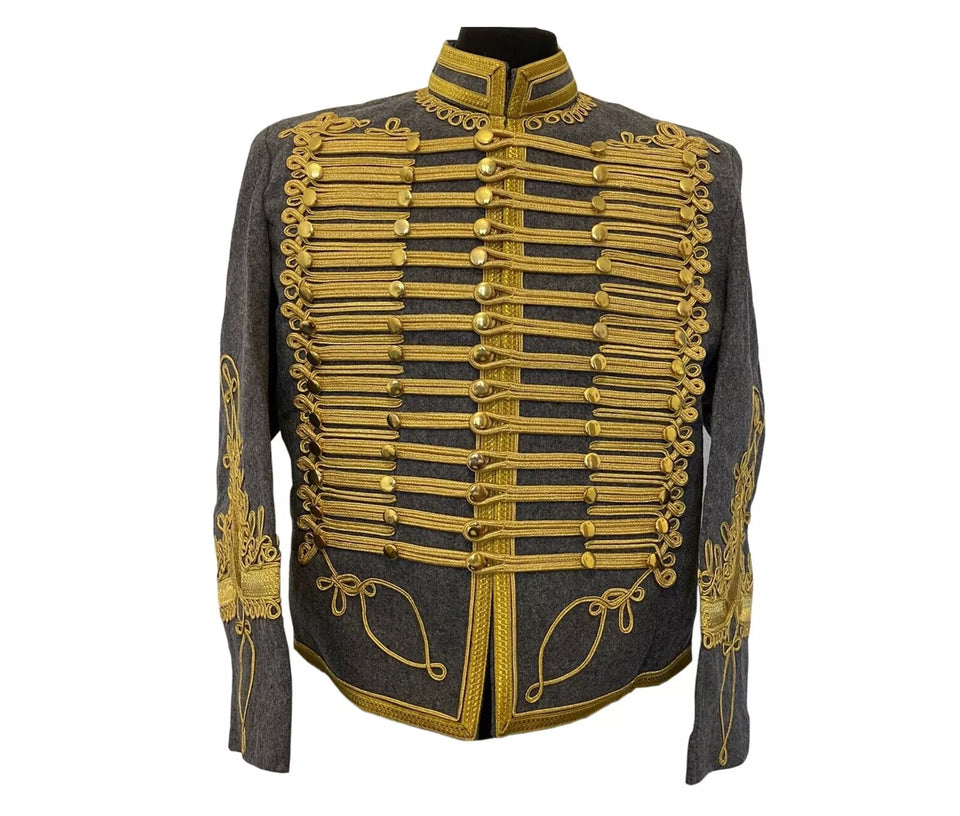 Men's Napoleonic Hussar Jacket - Gray Military Uniform Tunic Pelisse Hussar Coat