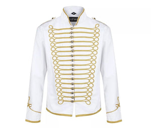 Men's White Napoleonic Hussar Parade Jacket - Gold Trim Military Steampunk Drum Major Coat