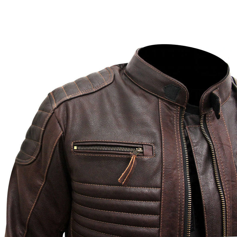 Brown Motorcycle Leather Jacket Motorbike Genuine Biker CE Armour Fashion Jacket