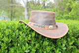 Men Cowboy Hat Real Leather Australian Western Style Tan Crazy Horse Bush Hat amsters amsters (185)
