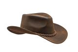 Men's Brown Genuine Leather Cowboy Western Classic Traditional Hat.