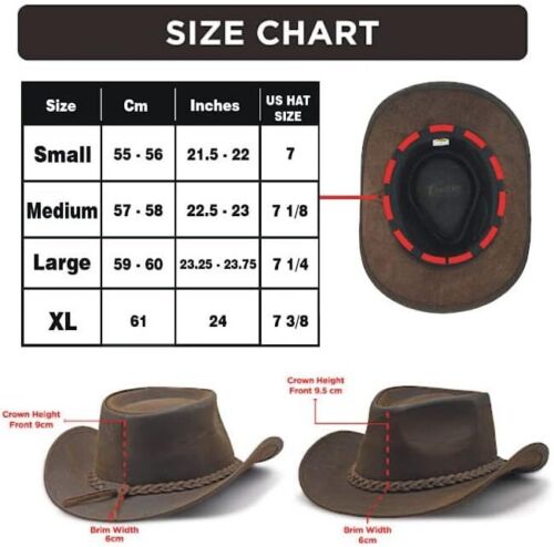 Men's Brown Genuine Leather Cowboy Western Classic Traditional Hat.