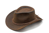 Men's Brown Genuine Leather Cowboy Western Classic Traditional Hat.