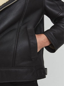 Mens leather jacket Black B3 Flight Sheepskin Shearling Leather jacket