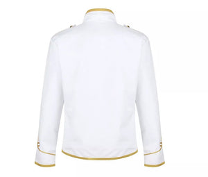 Men's White Napoleonic Hussar Parade Jacket - Gold Trim Military Steampunk Drum Major Coat