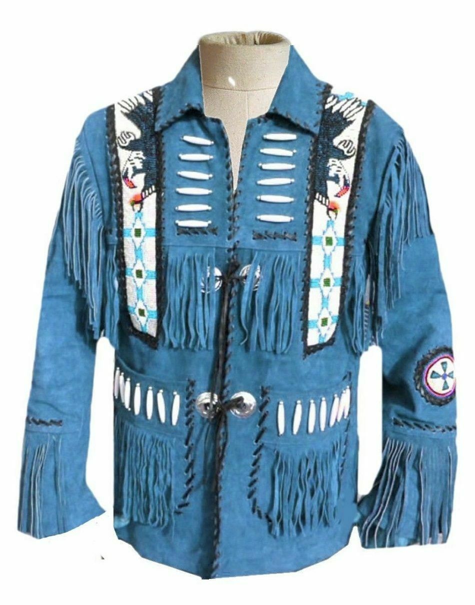 Men's Western Jacket Fringes Beads & Bones Suede Leather jacket