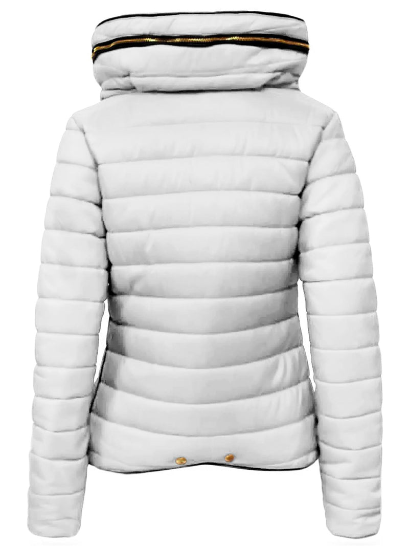 Womens white Quilted Padded Puffer Jacket Ladies Bubble  Hoody Coat - Fashions Garb