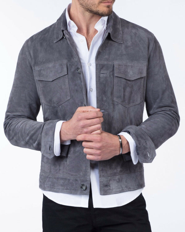 Men's Grey Suede Fashion leather Shirt