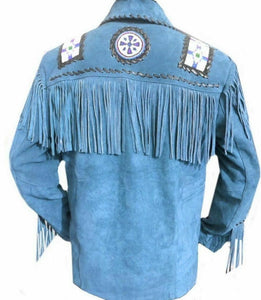 Men's Western Jacket Fringes Beads & Bones Suede Leather jacket