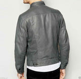 Men's Grey Real leather shirt jacket