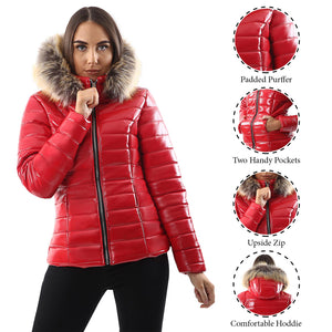 Womens Ladies Quilted Designer Padded Bubble Fur Hooded Puffer Coat Jacket