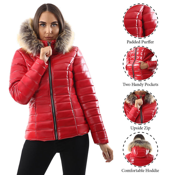 Womens Ladies Quilted Designer Padded Bubble Fur Hooded Puffer Coat Jacket