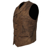 Men's Genuine Brown  Distressed Biker Leather Vest Motorcycle waistcoat