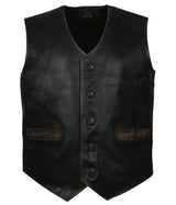 Mens Black motorcylce leather vest waistcoat