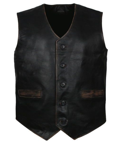 Mens Black motorcylce leather vest waistcoat