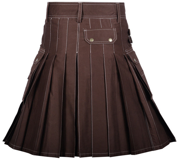 Men's Scottish Chocolate Brown Deluxe Utility Fashion Kilt 100% Cotton
