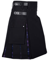 Men's Premium Quality Utility Hybrid Kilt- Black Cotton and Pride of Scotland Tartan kilt