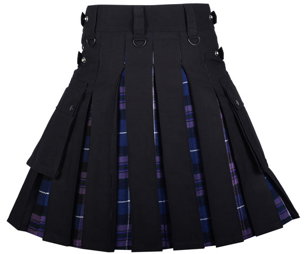 Men's Premium Quality Utility Hybrid Kilt- Black Cotton and Pride of Scotland Tartan kilt