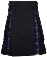 Men's Premium Quality Utility Hybrid Kilt- Black Cotton and Pride of Scotland Tartan kilt