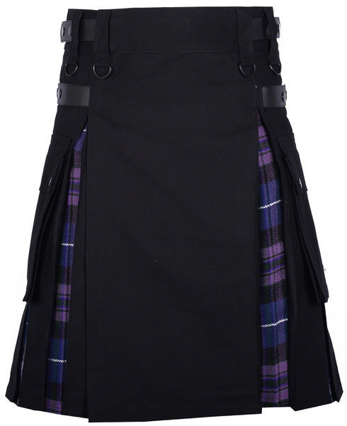 Men's Premium Quality Utility Hybrid Kilt- Black Cotton and Pride of Scotland Tartan kilt