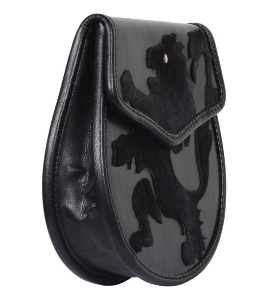 Hand Crafted Scottish Semi Dress Black Leather Sporran - Rampant Lion