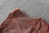 Brown Men American Casual Style Leather Vest