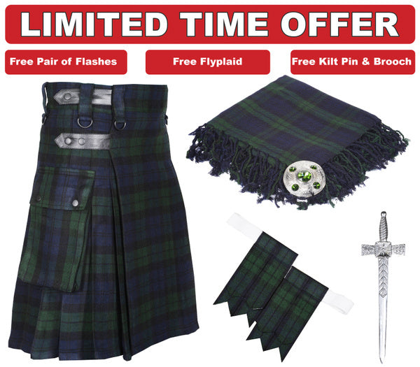 Black Watch Tartan Utility Kilt With Accessories Scottish kilt outfit