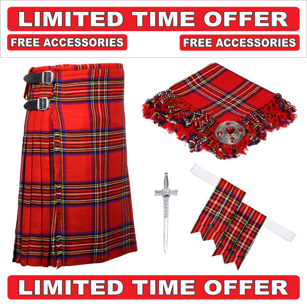 Scottish Men's 8 yard Royal Stewart Tartan Kilt Package outfit