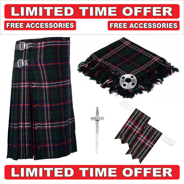 Scottish Men's 8 yard National Scottish Tartan Kilt Package outfit