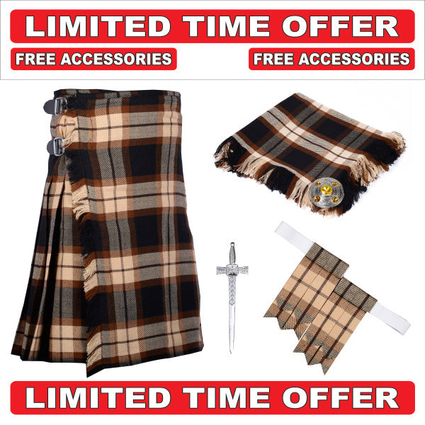 Scottish Men's 8 yard Rose Ancient Tartan Kilt Package outfit