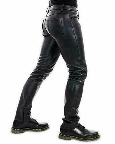 Men's 100% Real Sheepskin Leather Jeans Thigh Fit 501 Style Men's Pants Trouser - Fashions Garb