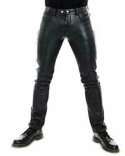 Men's 100% Real Sheepskin Leather Jeans Thigh Fit 501 Style Men's Pants Trouser - Fashions Garb