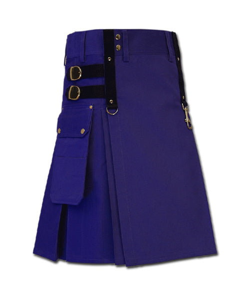 Gothic Fashion Utility Kilt Blue Steam Punk Kilts For Men