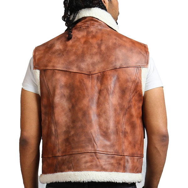 Brown Leather Vest Mens Patch Pockets Genuine Leather Vest