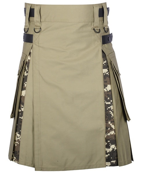 Scottish Men's Camouflage Tactical Hybrid Kilt With Army Tartan Pleats Utility Kilts For Men