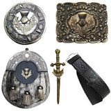 Men's Kilt outfit Full Dress Sporran Kilts Belt Buckle Brooch & Pin KILT SPORRAN SET THISTLE CREST