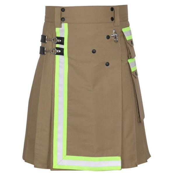 Khaki Cotton Utility Kilts For Men | Fireman Firefighter Utility Kilt