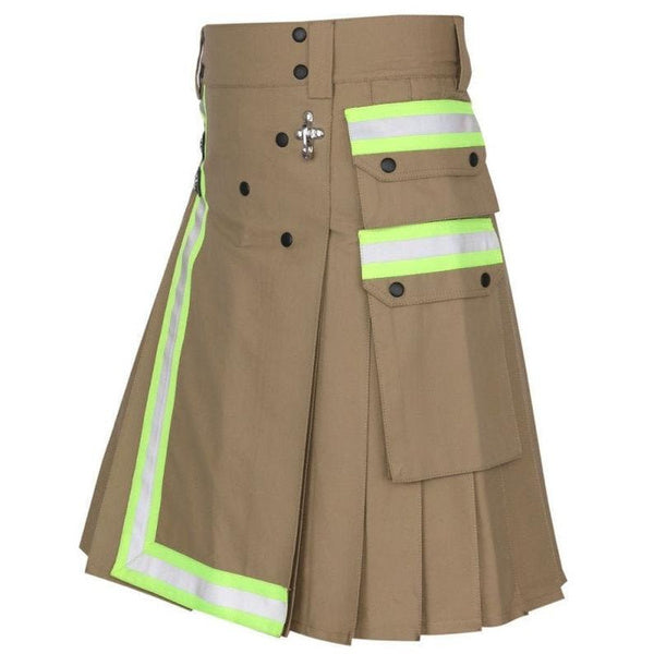 Khaki Cotton Utility Kilts For Men | Fireman Firefighter Utility Kilt