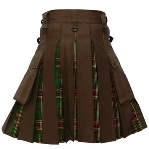 Men's Brown Cotton And Tara Murphy Tartan Modern Hybrid Utility Kilt For Men