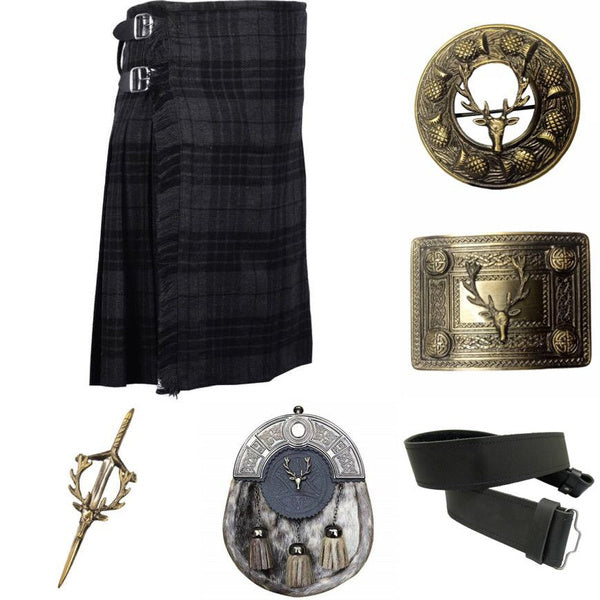 Men's Highland Grey Tartan Kilt Set Deal For Men