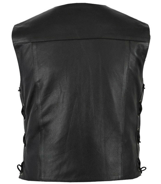 Motorcycle Motorbike Classic Plain Side Laced Leather Mens waistcoat