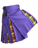 Men's Modern Blue cotton & Buchanan Tartan Hybrid Kilt For Men