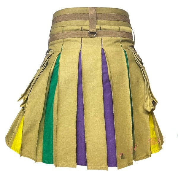 Men's Rainbow Khaki Cotton Hybrid Kilt Nylon Straps Scottish Utility kilt