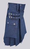 Scottish Men's Blue Denim  Utility Kilt For Men