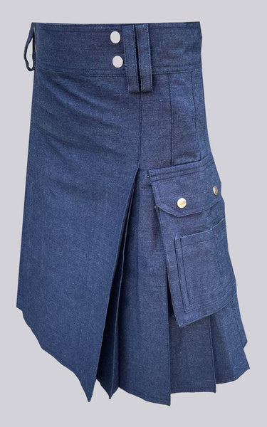 Scottish Men's Blue Denim  Utility Kilt For Men