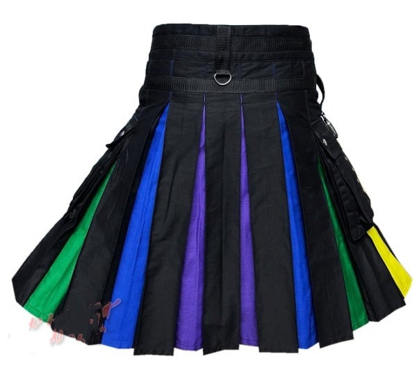 Rainbow Hybrid Kilt Nylon Straps Black Cotton Scottish Highland Utility Colorful Kilt