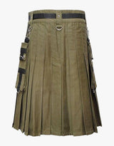 Olive Green Utility Men's Kilt with Nylon Straps Fastening fashion kilt