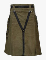 Olive Green Utility Men's Kilt with Nylon Straps Fastening fashion kilt